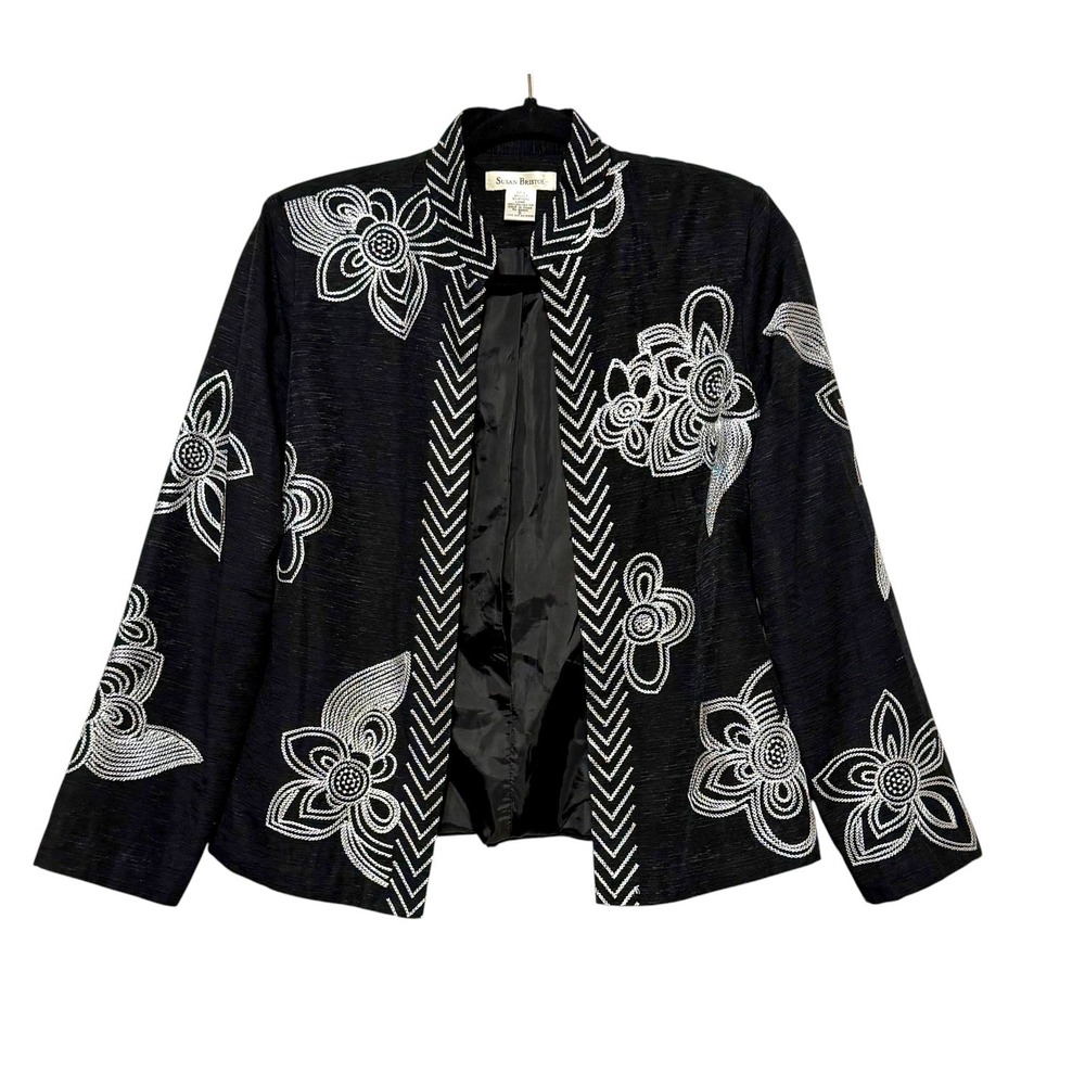 Susan‎ Bristol Vintage Floral Embellished Silk Blazer Womens Small Chic Elegance